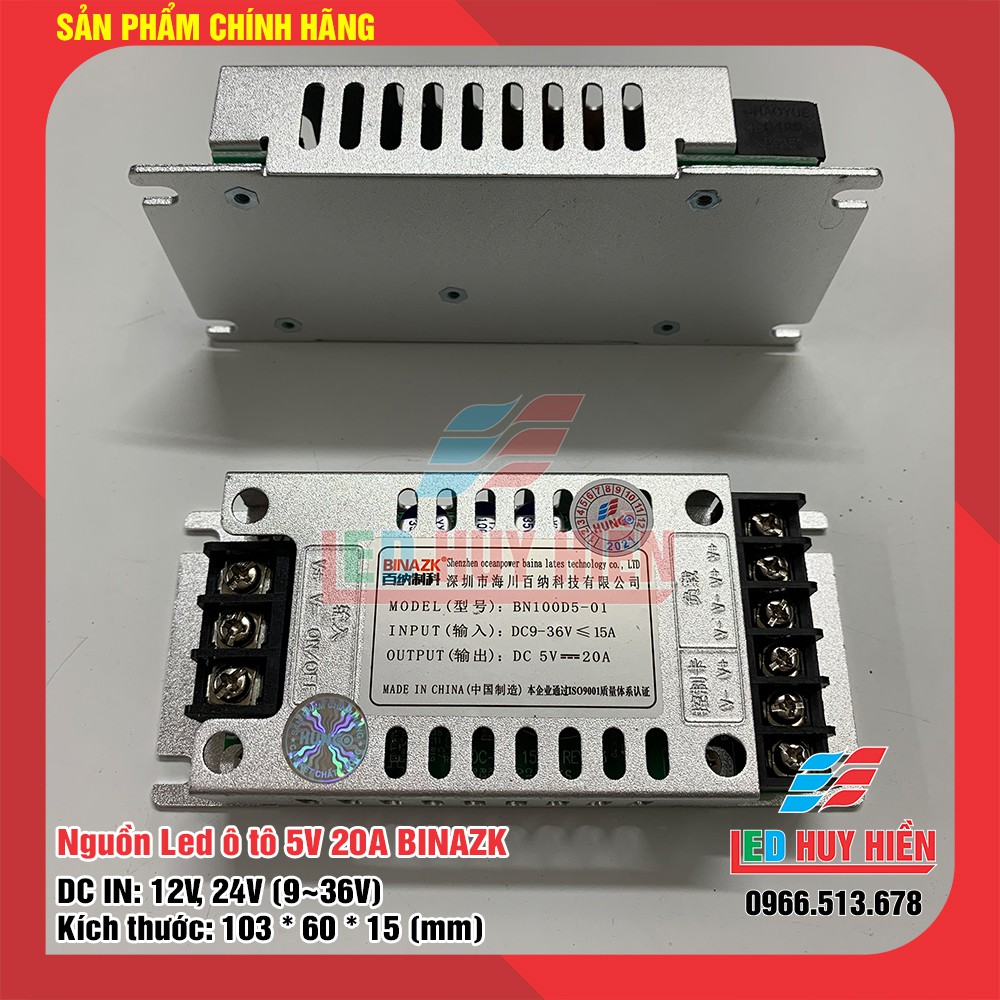 mạch nguồn hạ áp DC-DC 5v 20A (100W) BINAZK chuyên ô tô (Nguồn 5V20A BINAZK dùng cho module led, Led)