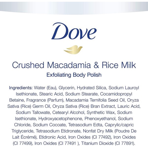 Kem Tẩy Tế Bào Chết Toàn Thân Dove Exfoliating Body Polish Crushed Macadamia &amp; Rice Milk 225ml
