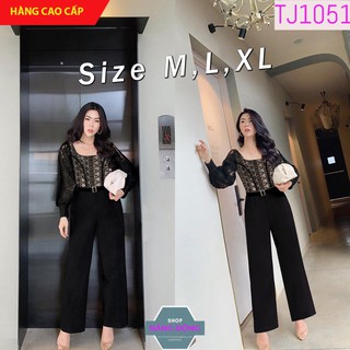 Jum 🎁FREESHIP🎁 Jumpsuit dài ống suông phối ren xinh xắn TJ1051