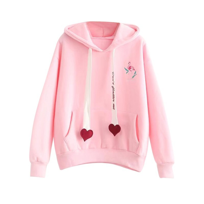 Áo hoodie tay dài phối nón in chữ dễ thương cho nữ