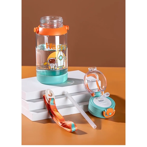 Bình nước cho bé đi học cute có ống hút 700ml BN0909