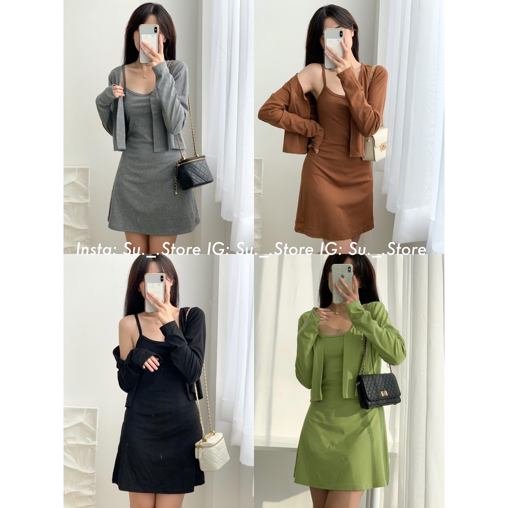 Set váy 2 dây kèm áo cardigan trơn S212 SUSTORE