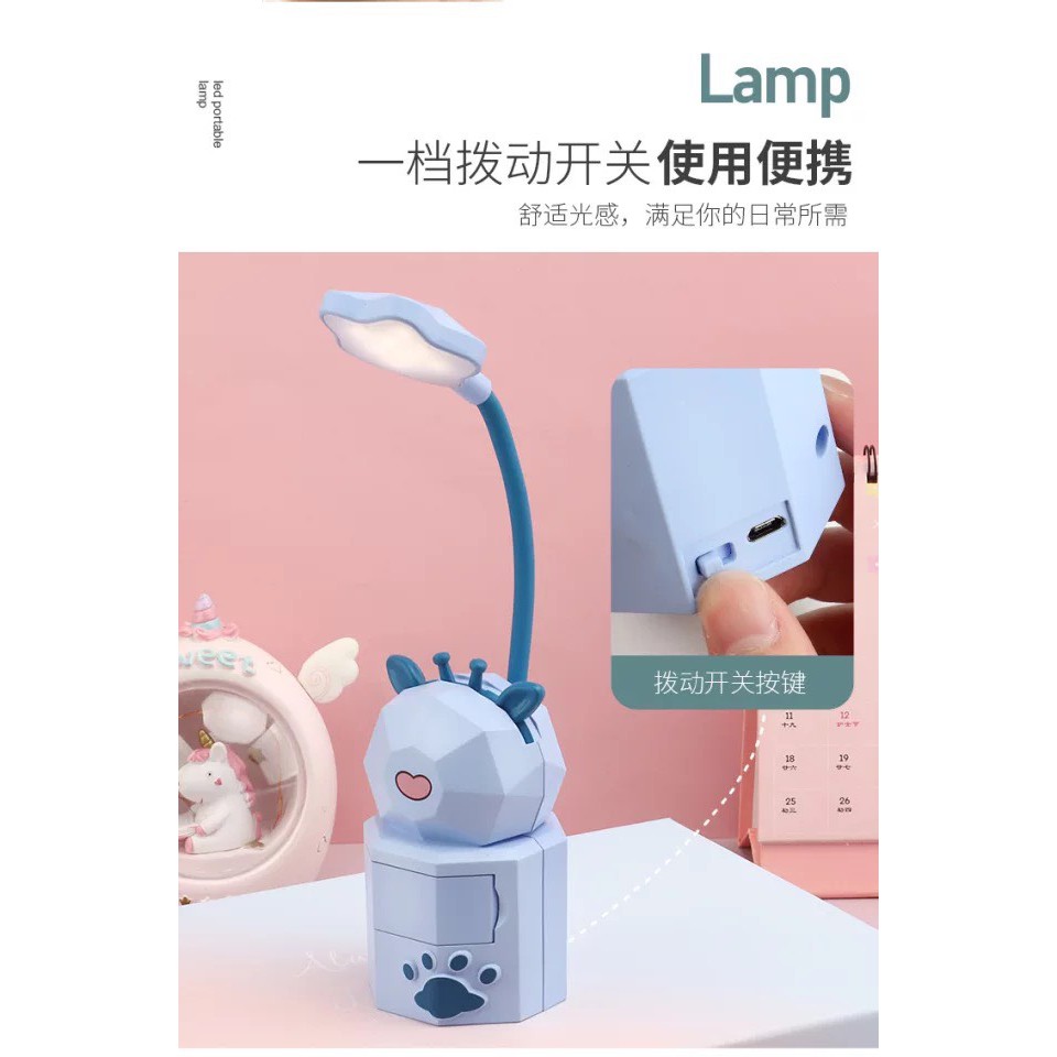 Đèn học để bàn cho bé Đèn LED có ngăn kéo nhỏ để bàn học dễ thương-