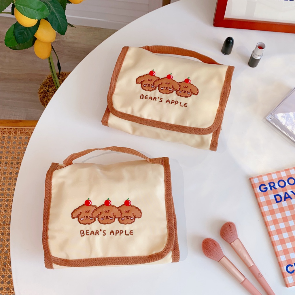 Túi đựng mỹ phẩm du lịch nhiều ngăn gấp được hình gấu đơn giản mới | BigBuy360 - bigbuy360.vn