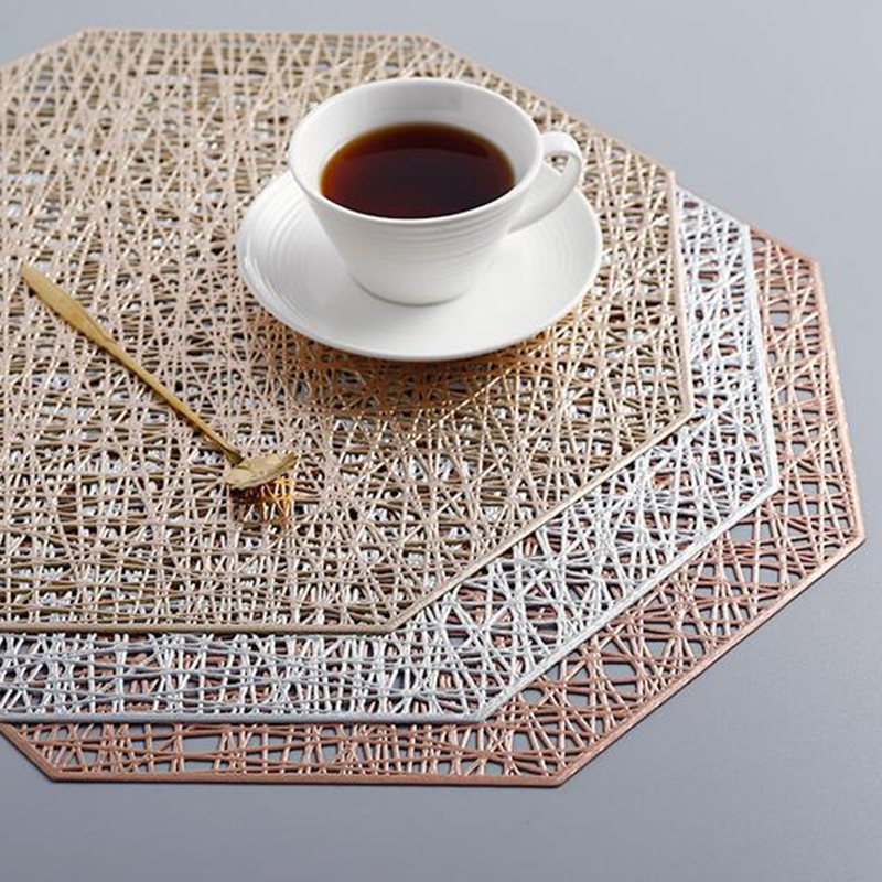 Tấm lót bàn/bát đĩa hình lục giác bằng PVC rỗng màu trơn cách nhiệt chống trượt đơn giản phong cách phương Tây