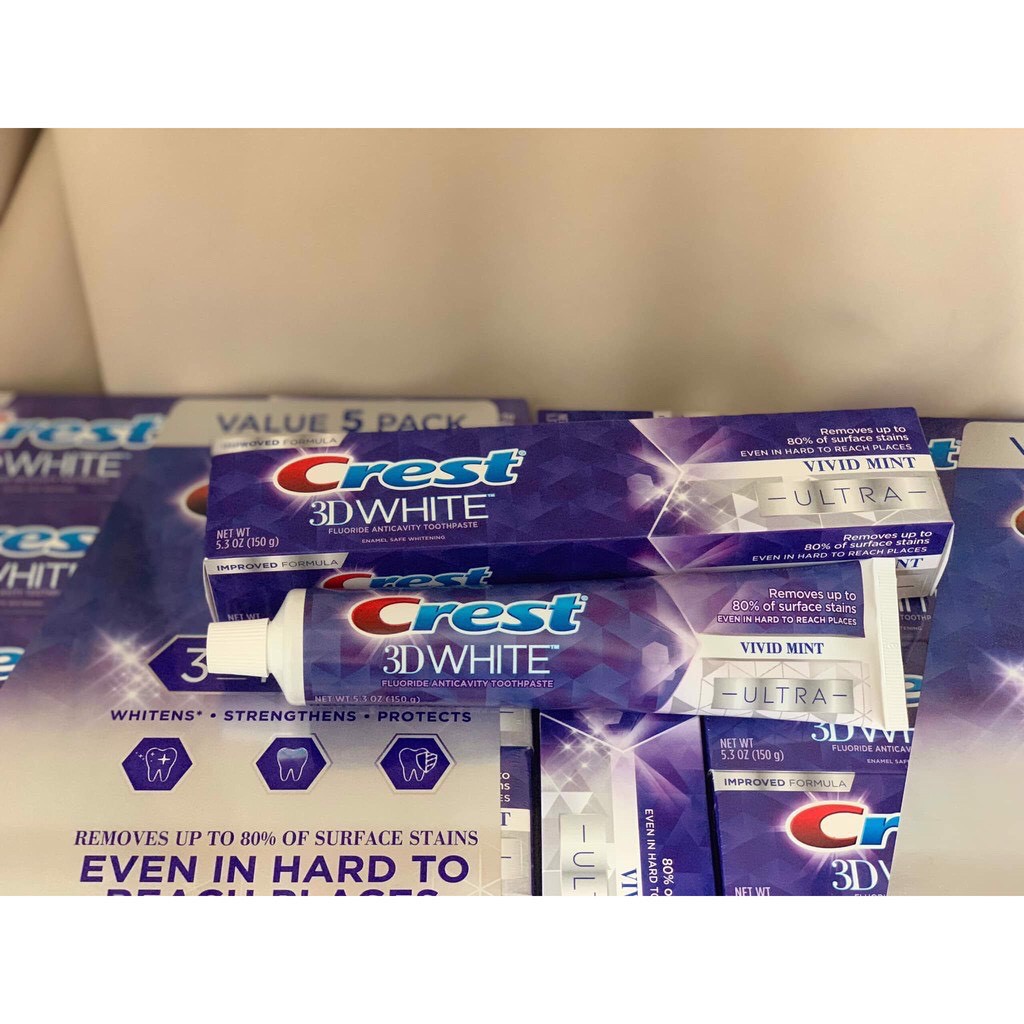 Kem Đánh Răng CREST 3D WHITE VIVID MINT ULTRA 147g - Hàng Mỹ