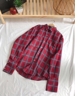 Áo sơ mi oversize caro 2 túi (3 màu)