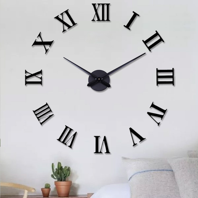 Đồng Hồ Dán Tường DIY Thiết Kế Chữ Số La Mã 3D Mặt Gương Acrylic DIY