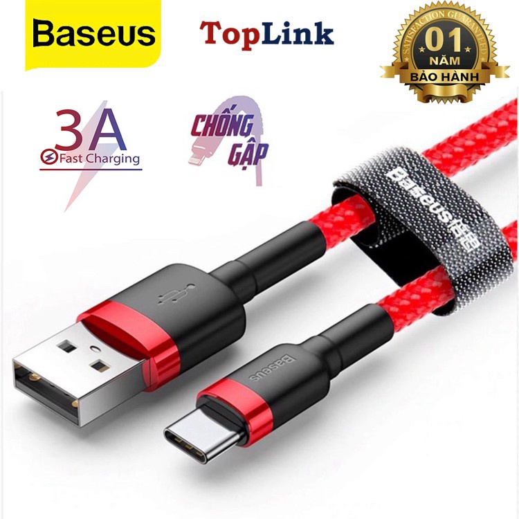 Cáp Sạc Nhanh Type-C Baseus CATKLF Sạc Nhanh 3A Q.C 3.0, Data Cho Samsung/Xiaomi/Huawei/Oppo, Dây Bọc Dù - TopLink