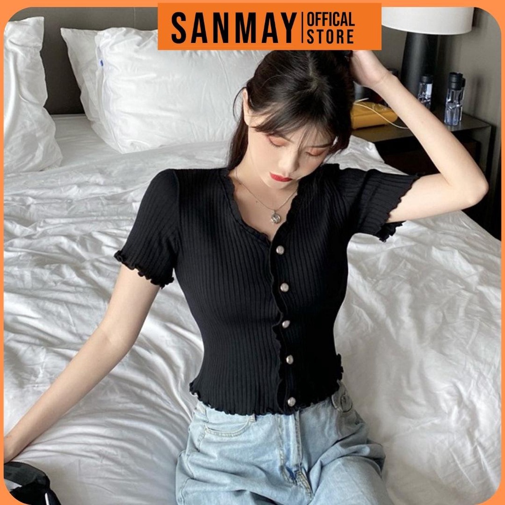 Áo Kiểu Croptop Nữ SANMAY Áo Croptop tay ngắn Ôm body Ulzzang Bánh Bèo Hàn Quốc AO037