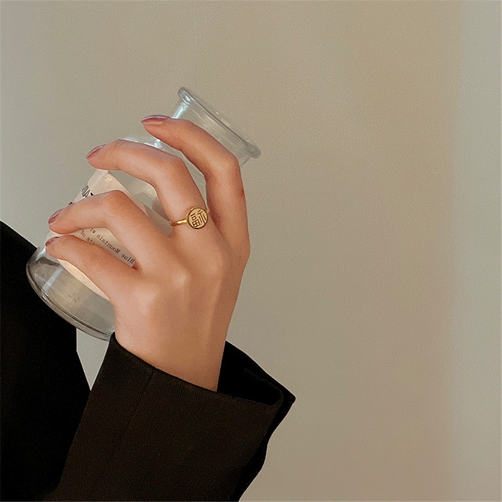 ☆☆☆1 Nhẫn Thép Titan Thiết Kế Đơn Giản Phong Cách Trung Hoa Cho Nữ