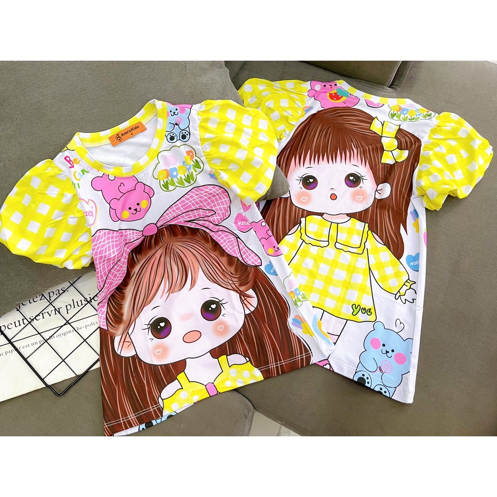 Đầm Cho Bé Gái Thun Lạnh 3D Set Váy Đầm Trẻ Em 9-43 Kg Hoạt Hình Hot Trend Siêu Bền Đẹp Size Nhí Đại Homie Kids