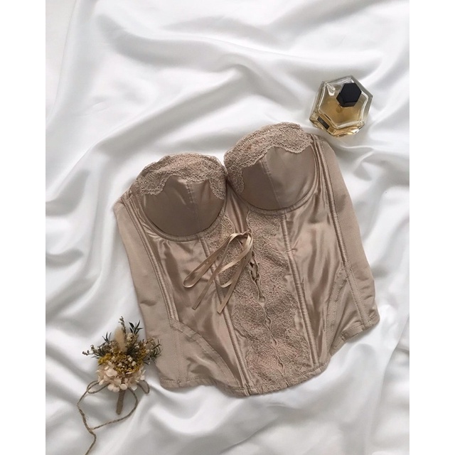 Áo corset nâu cúp ngực dây nơ 2hand