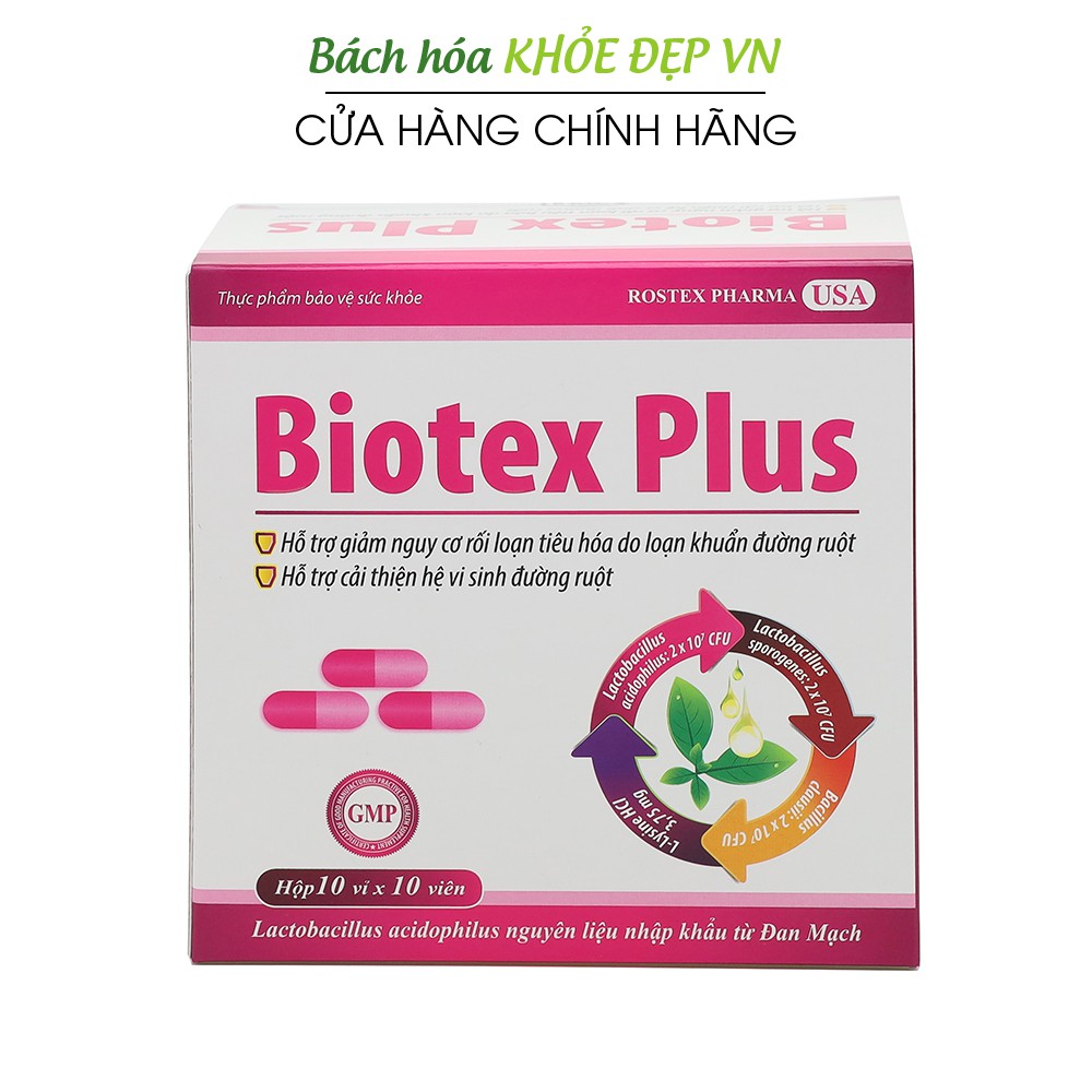 Biotex Plus giảm rối loạn tiêu hóa, giảm tiêu chảy, táo bón - Hộp 100 viên | BigBuy360 - bigbuy360.vn