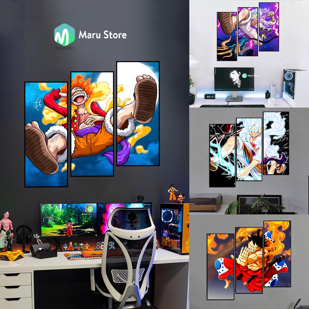 Bộ 3 Tranh One Piece Luffy Treo Tường Tranh Canvas Có Khung