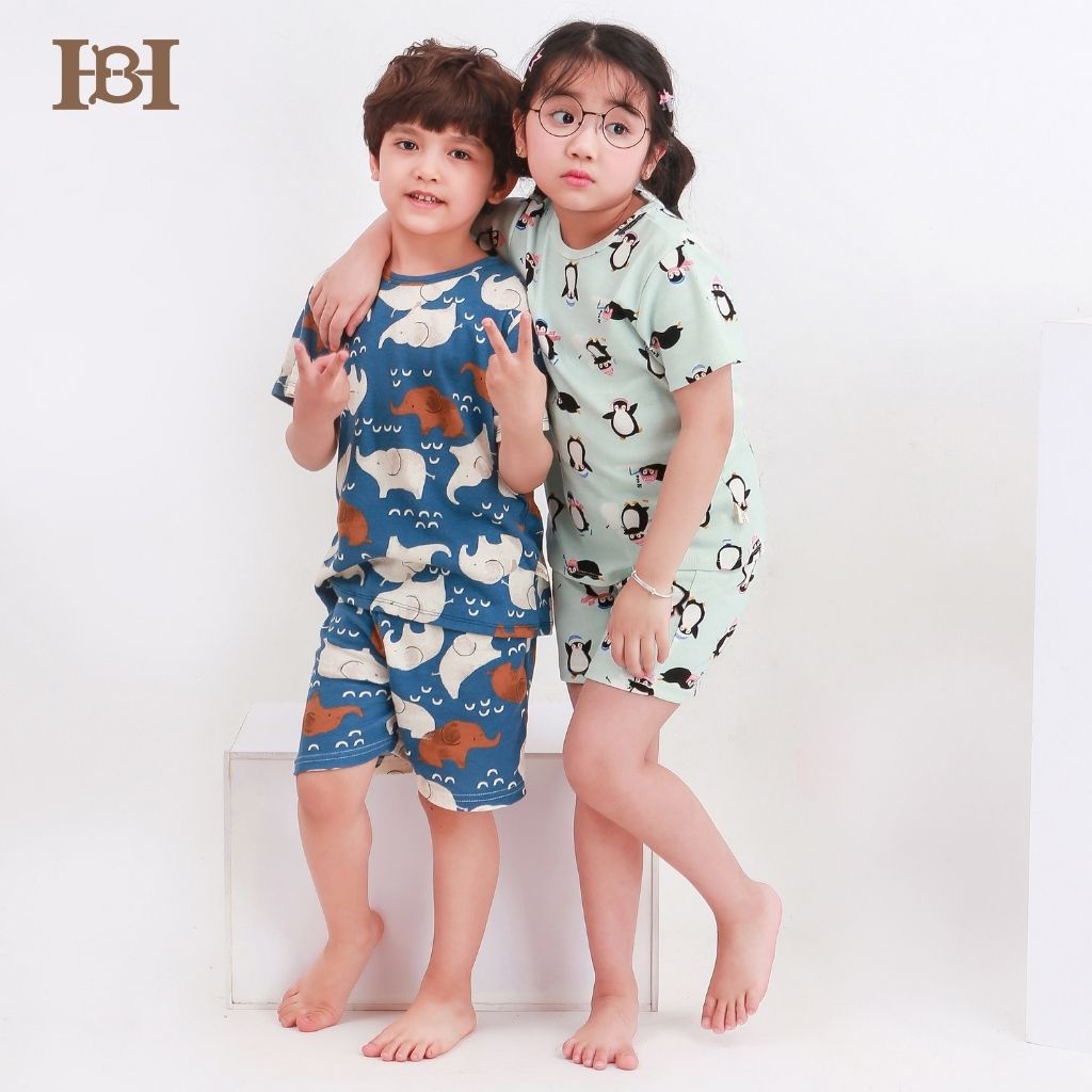 Bộ Quần Áo Thun Cotton Cộc Tay Hapiibabii Họa Tiết Động Vật Dễ Thương Cho Bé Trai Bé Gái Mặc Ở Nhà Mùa Hè (1-10 Tuổi)