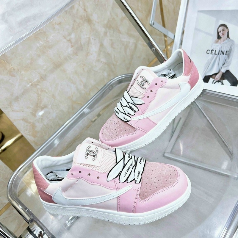 Giày thể thao chanel màu hồng cổ thấp full bill túi box hãng
