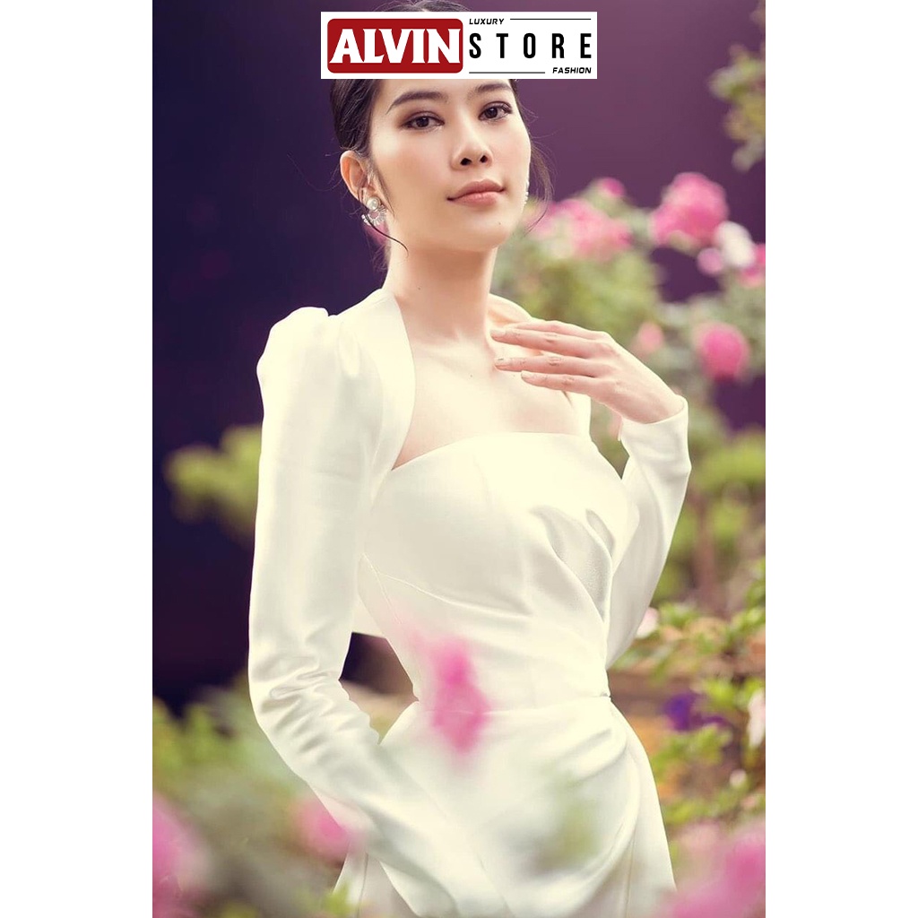Đầm Dạ Hội Cúp Ngực Tay Dài Nhún Eo Xẻ Đùi Hợp Đi Tiệc Alvin Store 0989