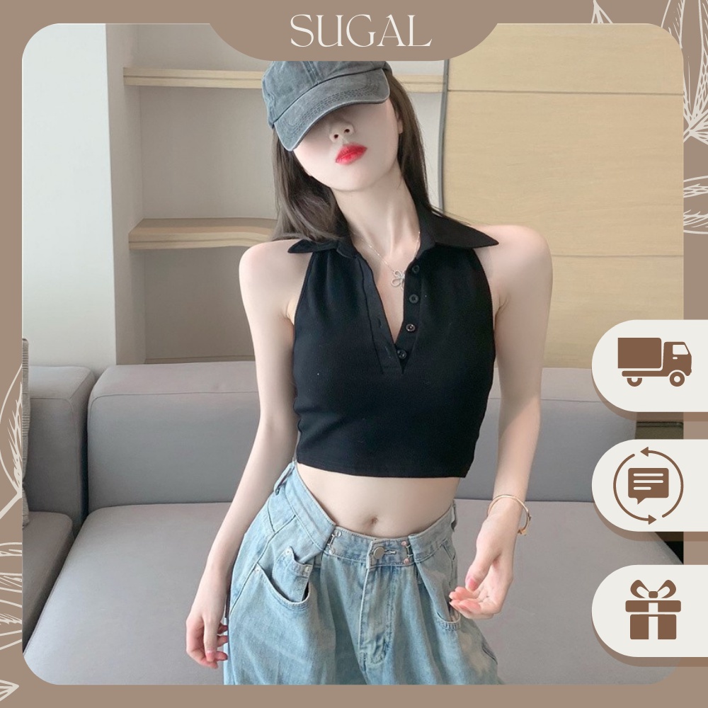[Kèm Video SP] Áo Ba Lỗ Nữ Thun Tăm Cổ Polo Dáng Croptop Nữ Cao Cấp Cá Tính Thời Trang Trẻ Trung Sugal TOP NU SG 032V2