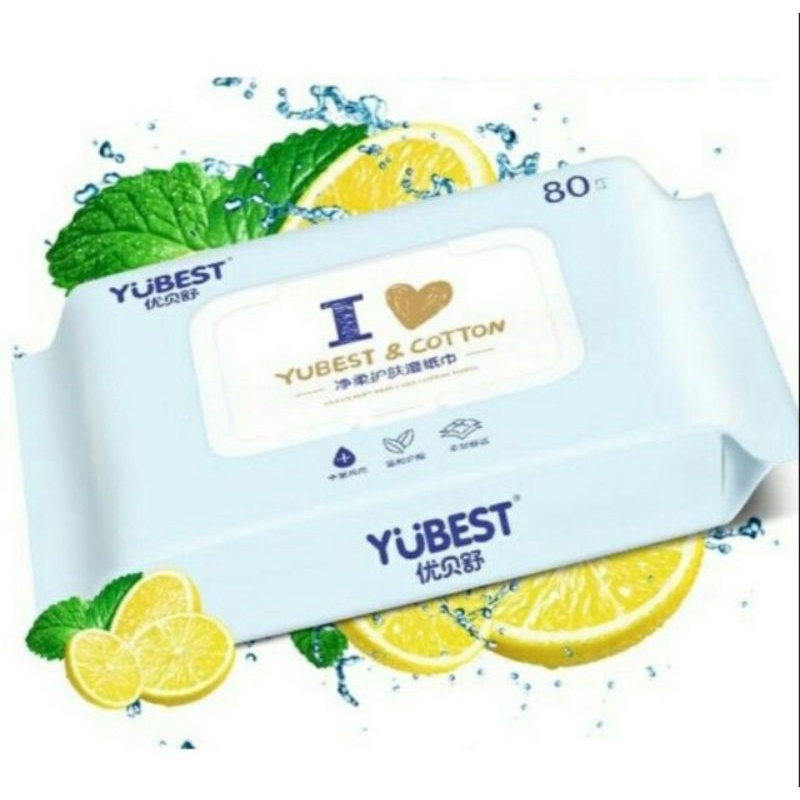 Khăn ướt yubest không mùi 80 tờ  500gram có nắp đậy