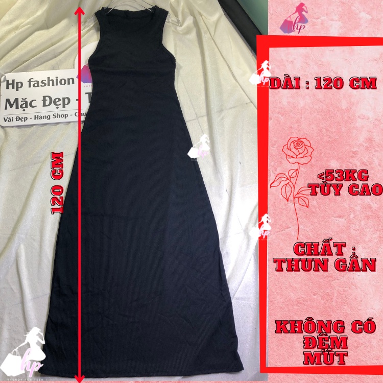 Đầm ba lỗ maxi dài, váy qua gối sang chảnh tôn dáng thun gân màu đen kiểu hàn quốc VD276