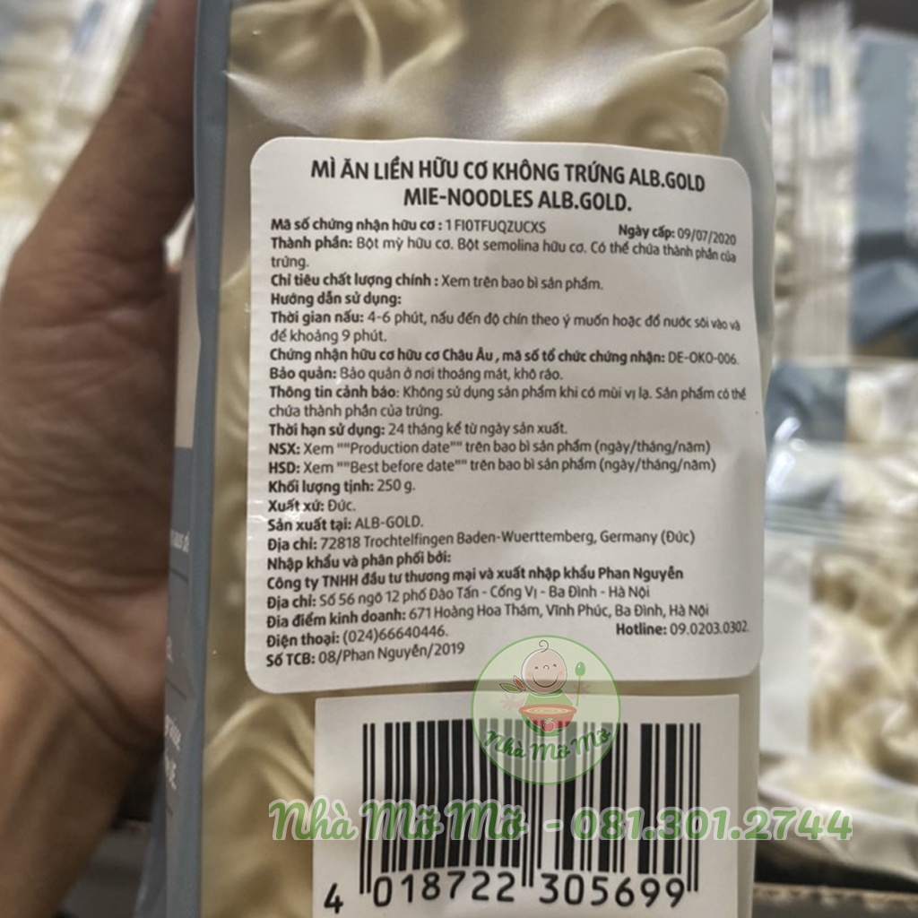 Mì Hữu Cơ Ăn Liền Cho Bé  Alb-Gold Organic Instant Noodles Đức - Nhà Mỡ