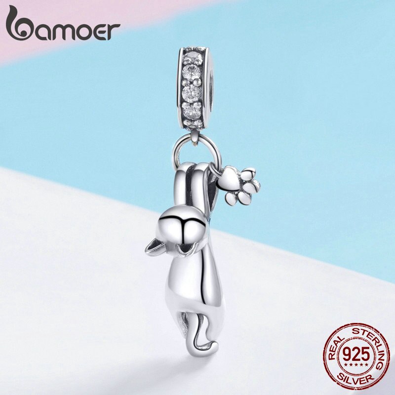 Hạt phụ kiện Bamoer scc930 thiết kế hình chú mèo và chân mèo làm đồ trang sức đáng yêu