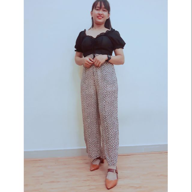 [Thanh lý] Jumsuit siêu sang vải voan trắng đen dây kéo sau