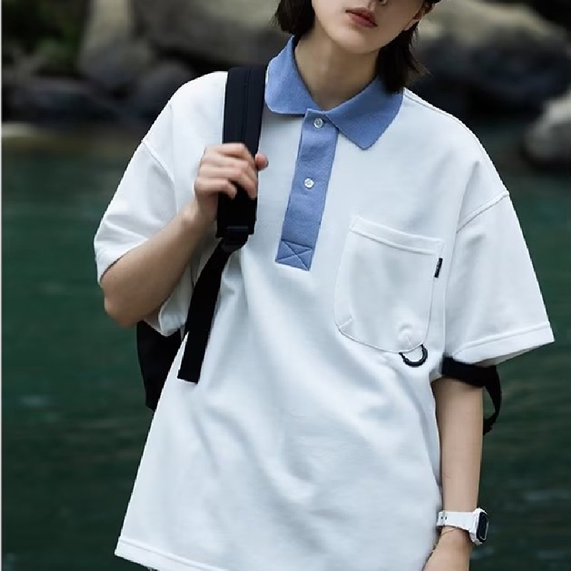 Áo Thun polo Ngắn Tay Dáng Rộng Thoáng Khí Phong Cách Đường Phố Nhật Bản Thời Trang Mùa Hè Cho Nam