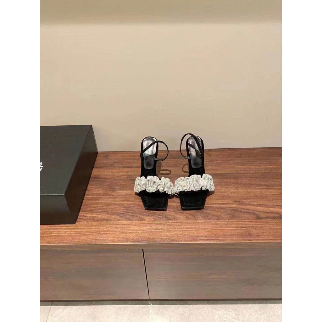 Giày Cao Gót Đính Đá Pha Lê Mũi Vuông Phong Cách Mới Cho Nữ