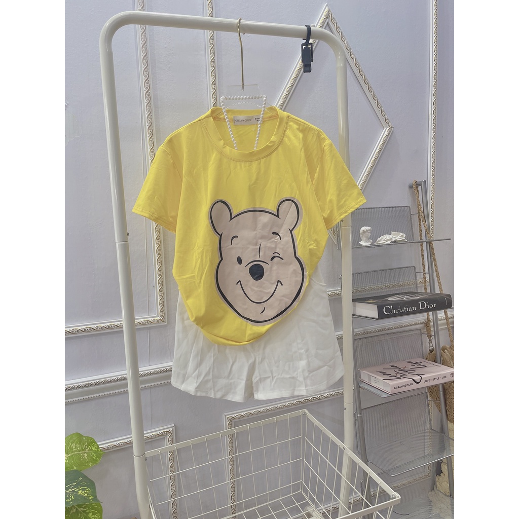Bộ gấu Pooh vàng mix quần short đùi LT177