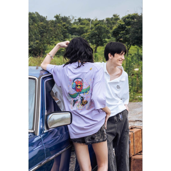 Áo Thun BOO Unisex Dáng Oversize Vải Cotton Cao Cấp Họa Tiết Hoa Nhảy BOOLAAB