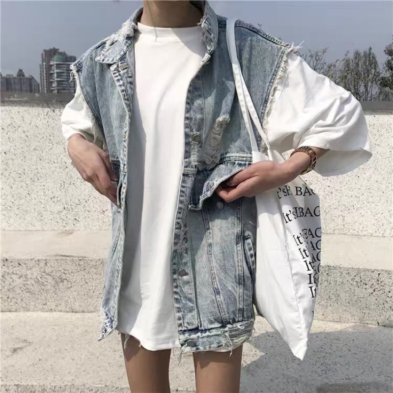 Áo khoác bò 3 lỗ, áo bò rách⚡️Andu Store⚡️ phong cách bụi ngầu