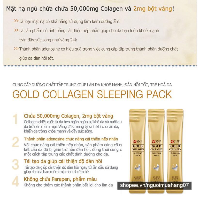 Mặt Nạ Ngủ SNP Chống Lão Hóa Tinh Chất Vàng Và Collagen SNP Gold Collagen Sleeping Pack (1 Gói / 4ml)