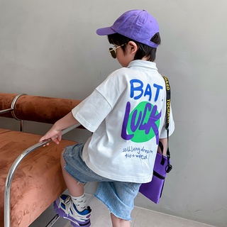 AB438 - Áo polo trắng chữ lưng Bat Luck sz 100-160, áo phông cho bé thời trang hè 2022