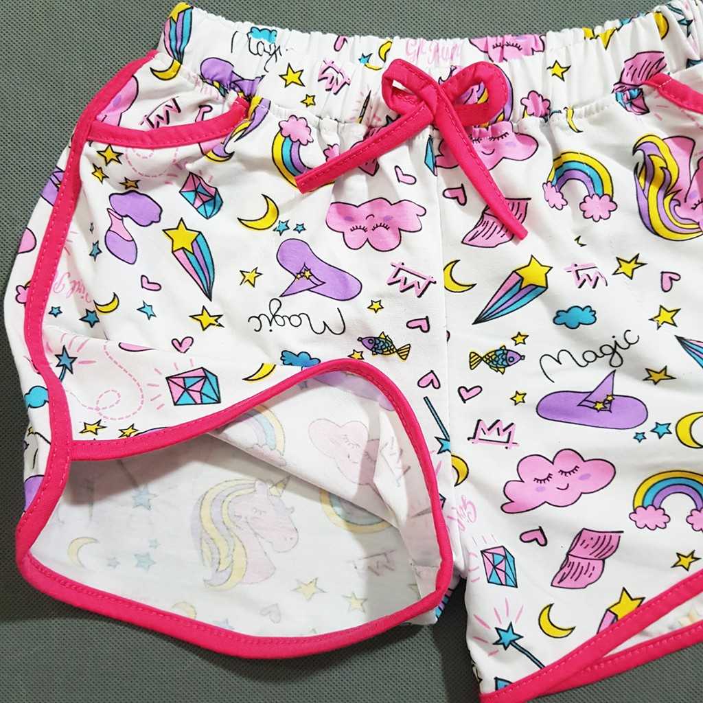 Quần short thun cotton in pony cầu vồng dễ thương bé gái