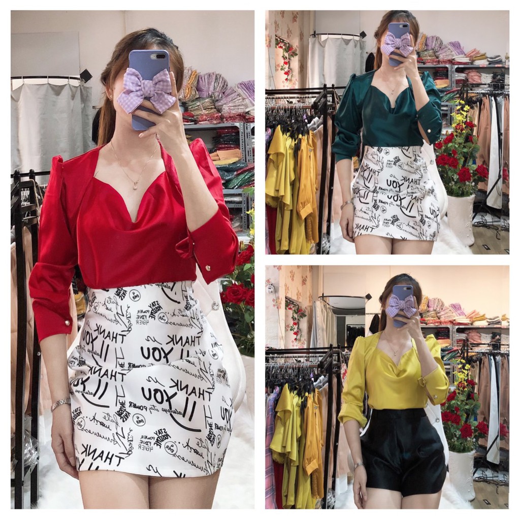 HÌNH THẬT - Áo lụa kiểu tay dài cổ đổ ❤️FREESHIP❤️ áo thiết kế nhiều màu nhiều size chất siêu mát, dày mịn