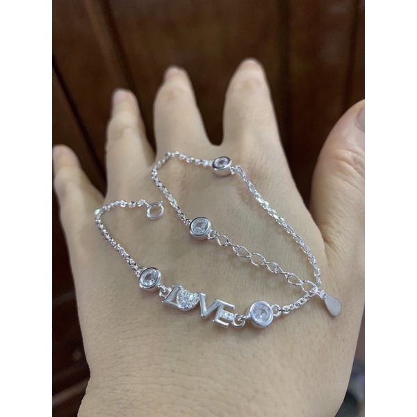 Lắc chân chữ Love phối nụ đá cz bạc chuẩn đẹp dày dặn NGỌC MẬU