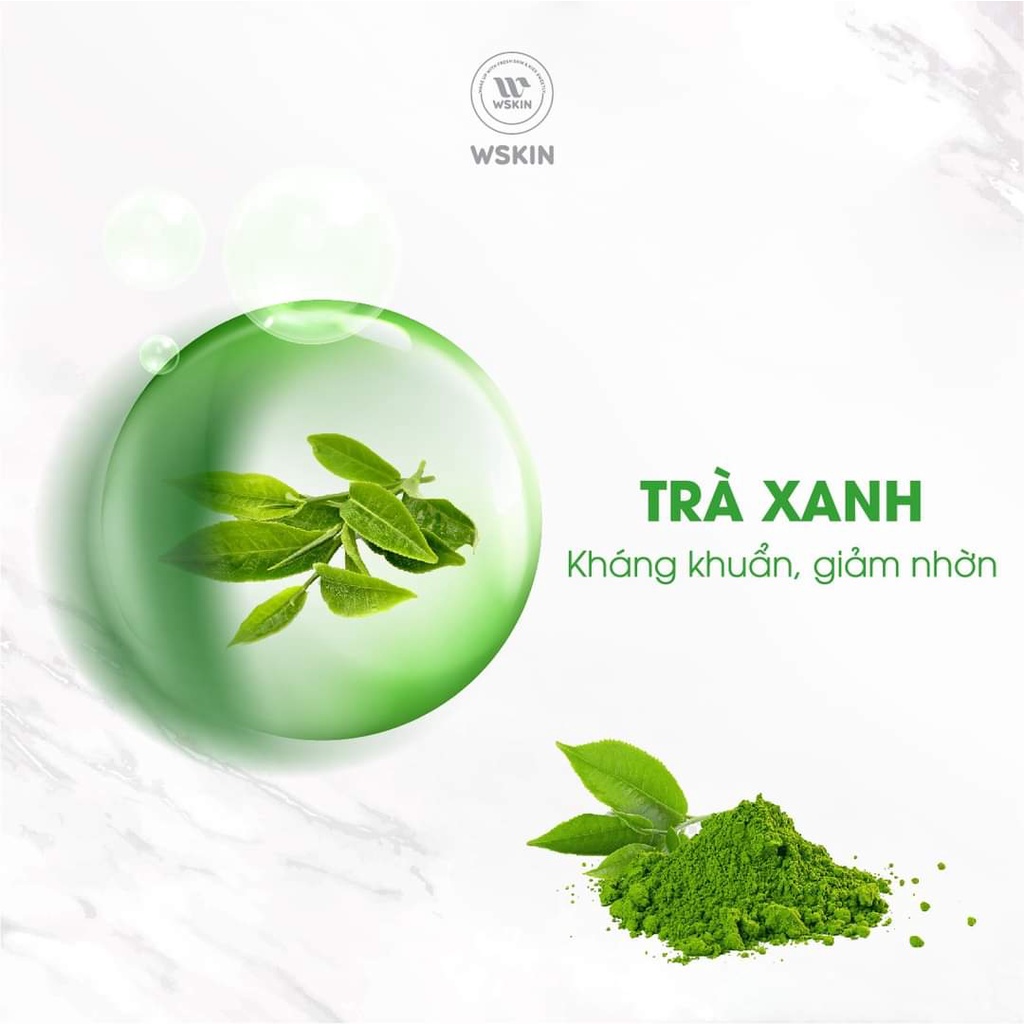 Mặt nạ ngừa mụn, ngừa viêm, sáng da trà xanh Green Tea Premium Ampoule Mask Wskin Hàn Quốc
