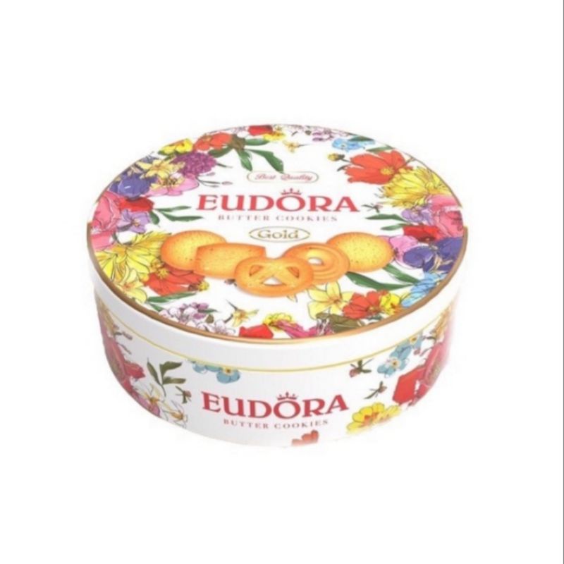 BÁNH QUY BƠ EUDORA GOLD HOA HỘP TRÒN 112G