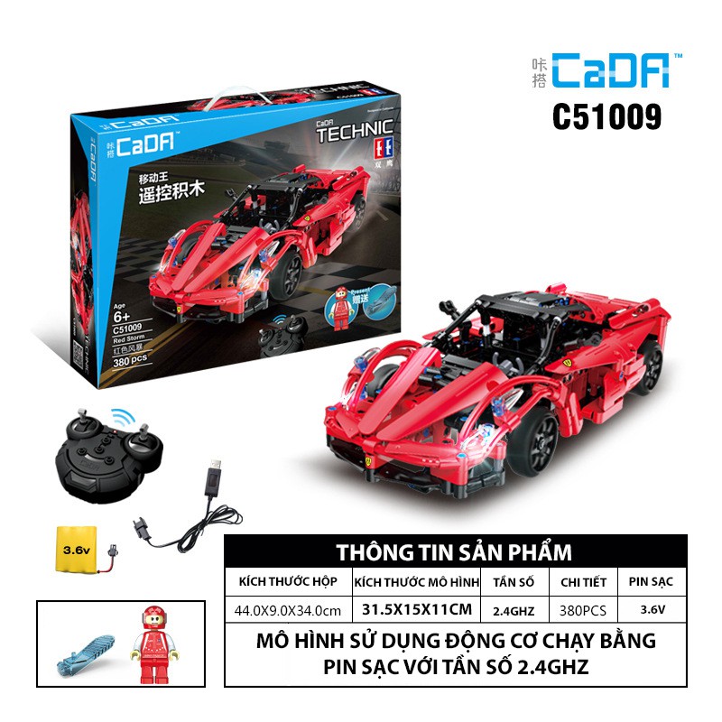 Đồ Chơi Lắp Ráp Xếp Hình Điều Khiển Từ Xa RC Mô Hình Siêu Xe Thể Thao Ferrari Red Storm CaDA C51009 Với 380PCS