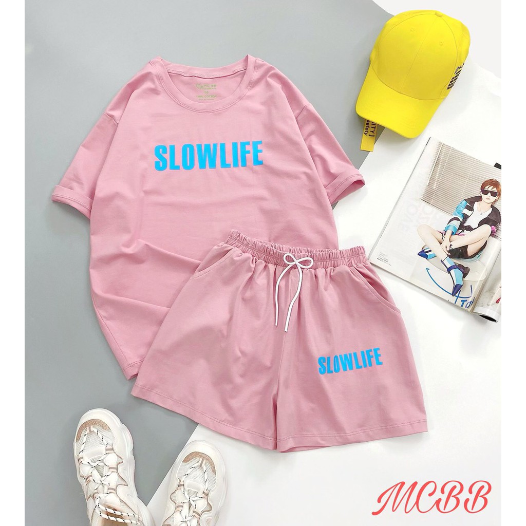 MCBB - 8-24 Kg 100% Vải Cotton Bộ Đồ Bé Gái Áo Phông Bé Gái Quần Đùi Short Slowlife Áo Phông Bé Gái Bộ Quần Áo Trẻ Em Nữ