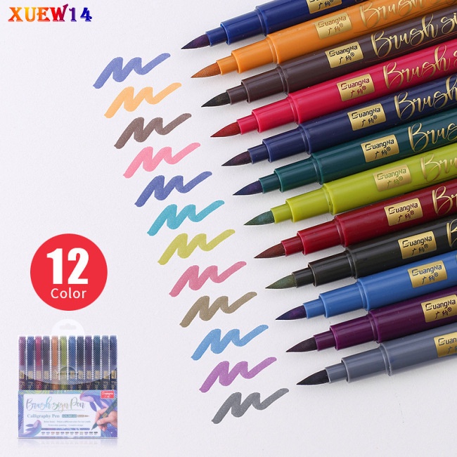 Set 12 cây bút lông bút viết thư pháp/ vẽ phác thảo nhiều màu