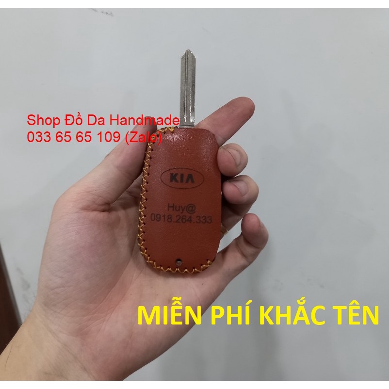 [Da bò 100%] Bao da chìa khóa Kia rondo, morning, seltos, soluto... mẫu chìa gập, kèm tặng móc khóa