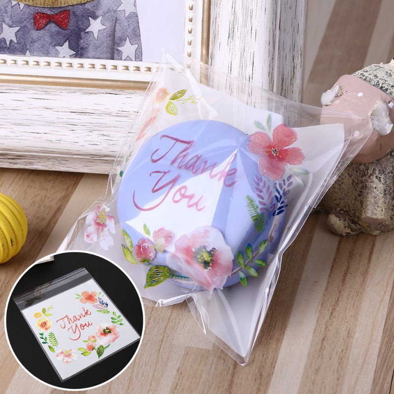 Set 100 Túi Nhựa Đựng Bánh Kẹo In Chữ Thank You Có 4 Kích Cỡ
