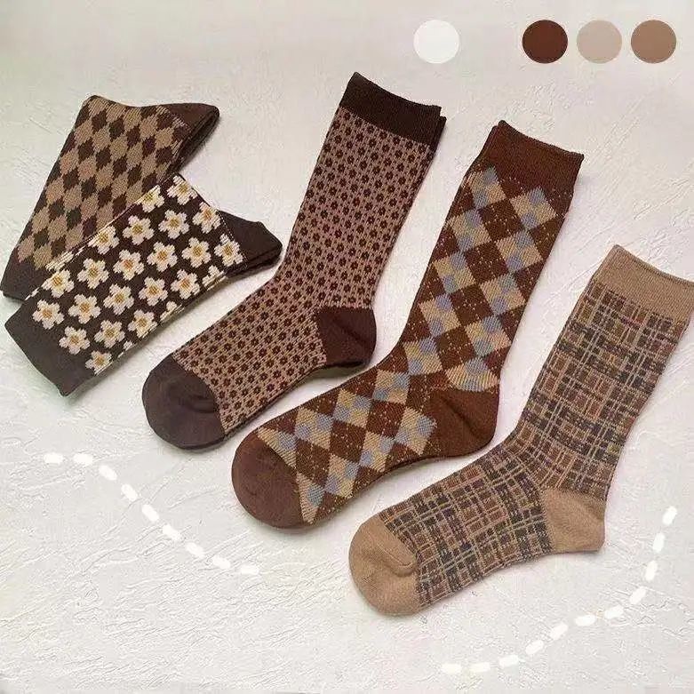 Vớ Cổ Cao Màu Cà Phê Phong Cách Retro Nhật Bản Thời Trang Thu Đông Mới Cho Nữ
