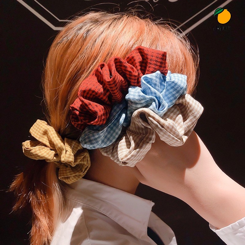 Cột Tóc Vải Scrunchies Hoạt Tiết Caro Nhỏ Hàn Quốc - Mango_Ovil