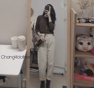 Quần Baggy Cạp Cao 3 Màu Trắng, Đen kaki dày đứng form nữ