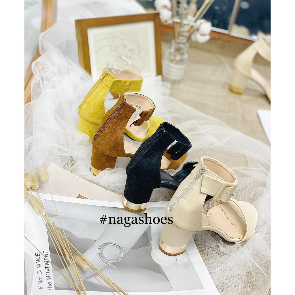 GIÀY CAO GÓT NAGASHOES QUAI NGANG CỔ CAO CÓ GÓT KIM LOẠI 7P NAC149