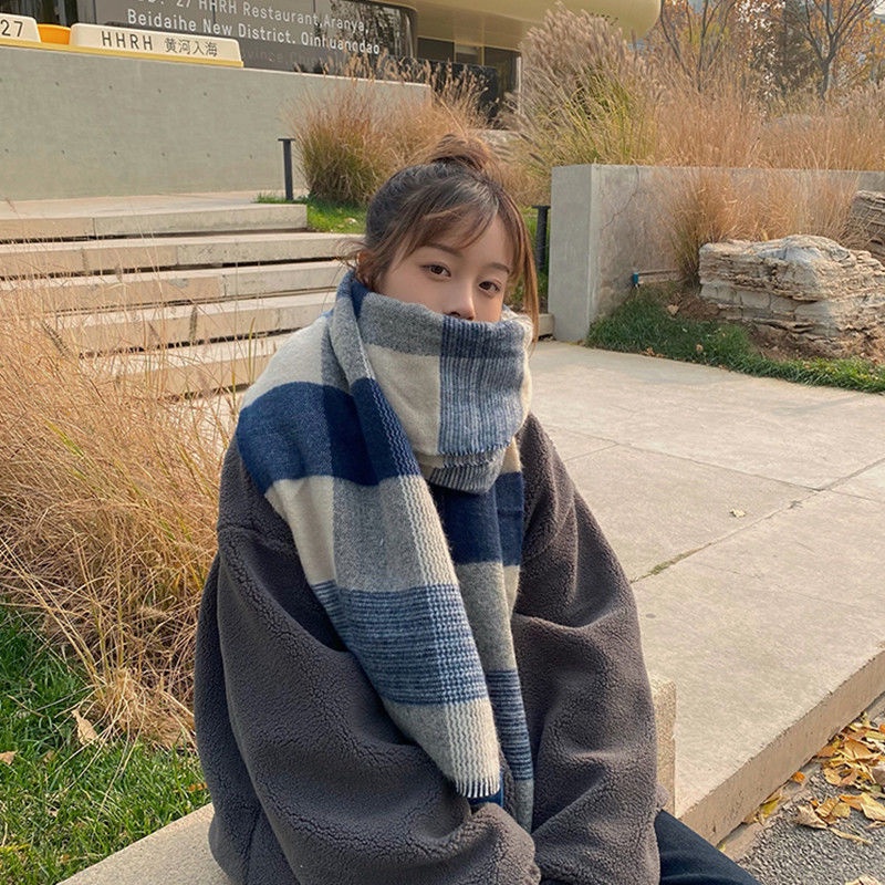 Khăn Choàng Cổ Họa Tiết Sọc Caro Chất Liệu Cashmere Ấm Áp Thời Trang